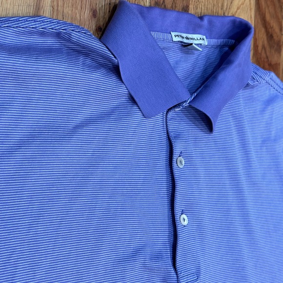Peter Millar Polo Men's Large Purple Golf Striped Comfort Casual Short Tech Polo - Picture 7 of 13